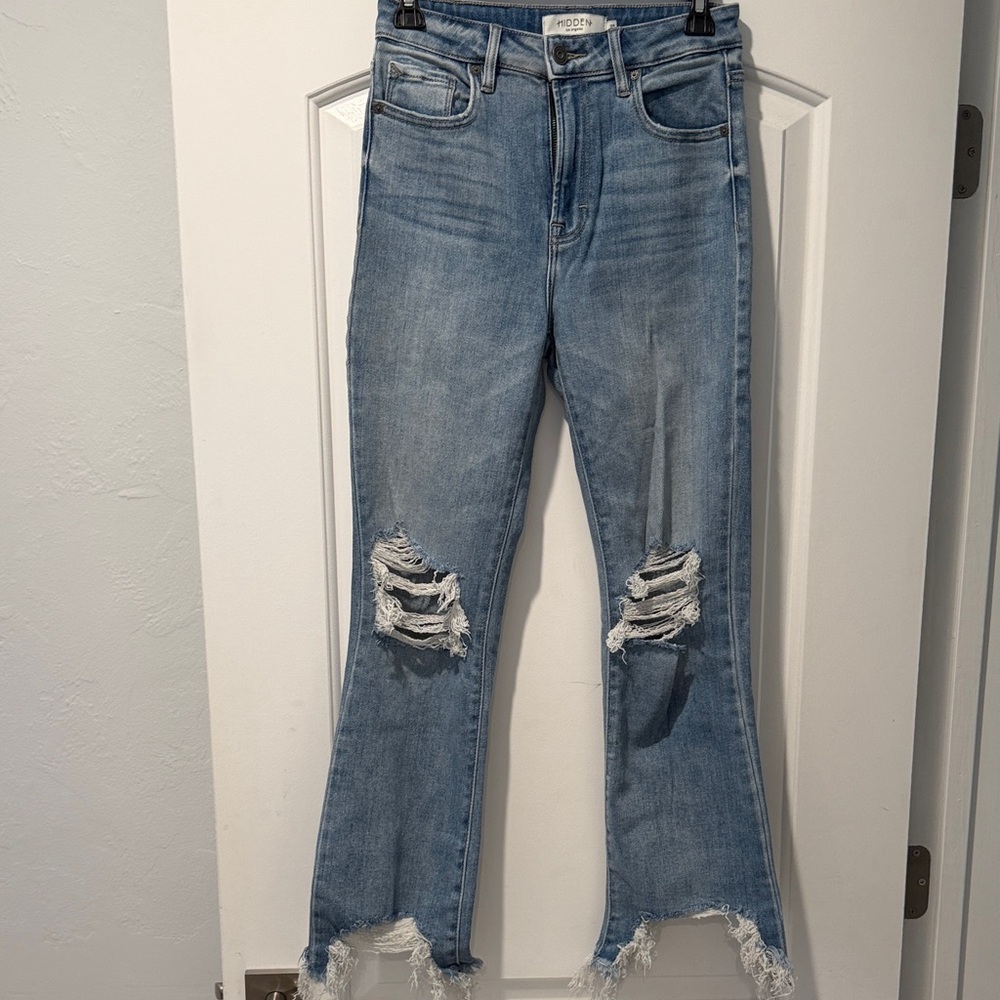 Hidden Light Blue Distressed Flare Jeans